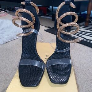 Black Heels, Gold Strap - Simmi London